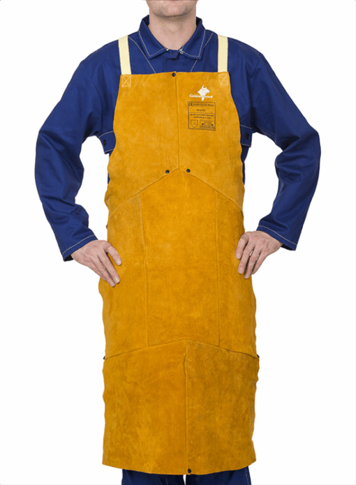 Tablier soudeur large  en cuir croûte avec bavette