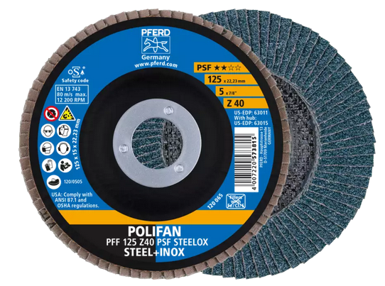 Disque à lamelle plat 125 ZR 40 Inox/Acier PF