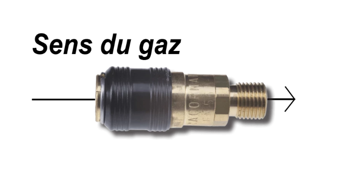 ½ racormatic Femelle gaz neutre sortie 1/4 male calibré 20 l/mn